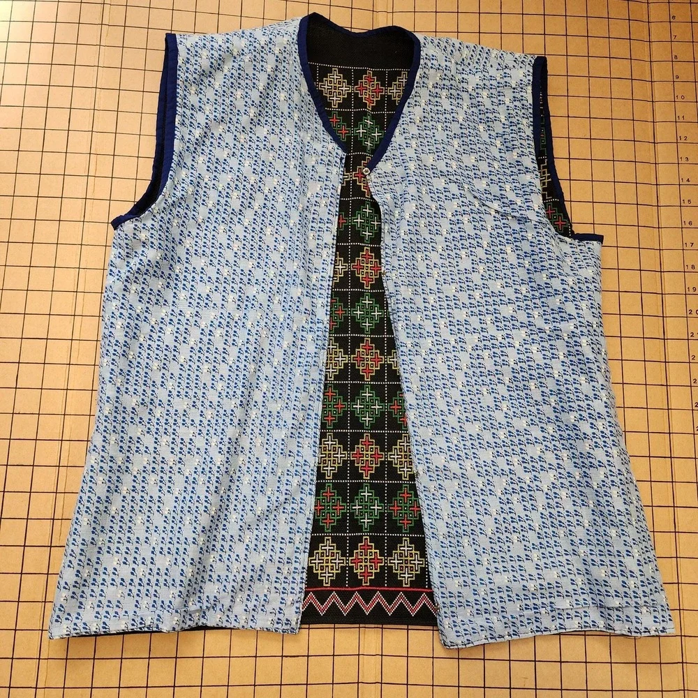 Handmade Reversible Vest, Black Turkish Nomadic Chuval Pattern